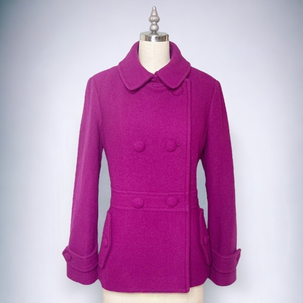 Talbots Wool Blend Peacoat Jacket Magenta Purple Peter Pan Collar Mod Retro 10p - Picture 2 of 14